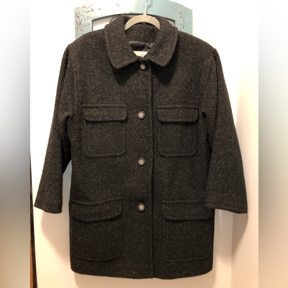 EDDIE BAUER Women's Wool Pea Coat Medium Black Charcoal Jacket